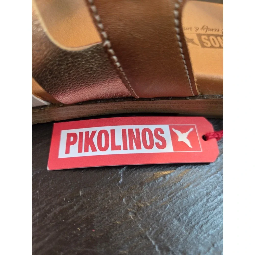 Pikolinos Formentera Leather Strappy Flat Sandals Brandy Size 40/9-9.5 NEW! $160
